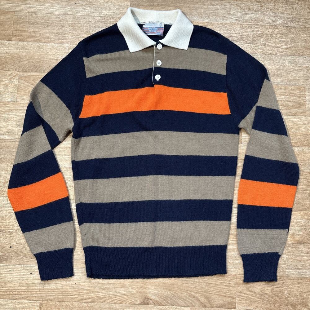 Vintage 70s Put On Shop Stripe Knit Teen Large Shirt Sears Roebuck & Co